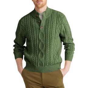 Gafeng Mens Mock Neck Pullover Sweater Casual Slim Fit Cable Knit Button Up Thermal Lightweight Winter Sweaters Knitwear