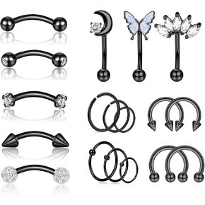 YACHY 18Pcs 16G Eyebrow Piercing Jewelry for Women Men, Eyebrow Rings Rook Earrings Rook Piercing Jewelry Belly Lip Ring Curved Barbells Eyebrow Piercing Cartilage Daith Helix Tragus Body Piercings in Kuwait