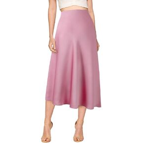 verreisen Women's Elegant Midi Satin Skirt for Work Women Causal Elastic High Waist (Blue