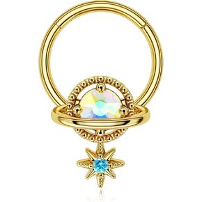 Melighting Septum Rings 16G Planet Septum Jewelry Surgical Steel Daith Piercing Jewelry Clear CZ Hinged Segment Helix Earrings Cartilage Piercing Jewelry Women