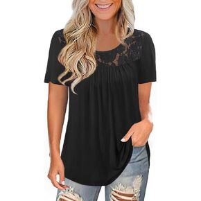 LETDIOSTO Women's Plus Size Tops Casual Blouse Short Sleeve Lace Tunic Tops Fit Flare, M-4XL