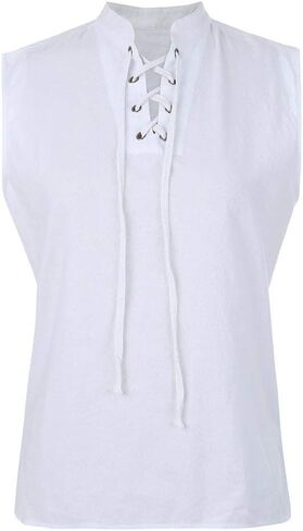 Mens Renaissance Pirate T Shirts Viking Medieval Sleeveless Lace Up Costume Scottish Cotton Tank Top in Saudi Arabia