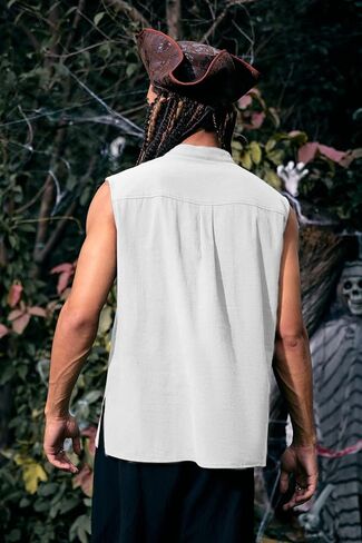 Mens Renaissance Pirate T Shirts Viking Medieval Sleeveless Lace Up Costume Scottish Cotton Tank Top in Saudi Arabia