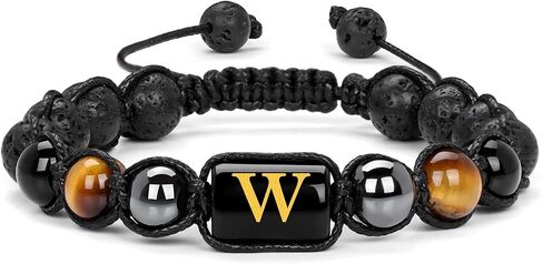 Vinswet Initial Beaded Bracelets for Men,8mm Tiger Eye Obsidian Hematite Triple Protection Bracelet,Handmade Mens Letter Lava Rock Stone Bracelet Yoga Beads Bracelets Adjustable Bracelets for Men Women Jewelry Gifts in Saudi Arabia