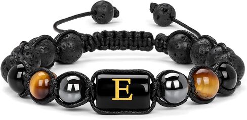 Vinswet Initial Beaded Bracelets for Men,8mm Tiger Eye Obsidian Hematite Triple Protection Bracelet,Handmade Mens Letter Lava Rock Stone Bracelet Yoga Beads Bracelets Adjustable Bracelets for Men Women Jewelry Gifts in Saudi Arabia