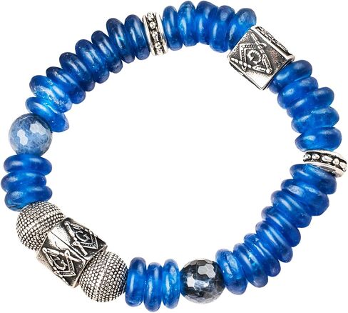 Blue Smoke ATL Handcrafted Masonic Mason Men Stretch Bracelet with 2 Masonic Beads, Blue Sea Beads and 2 Sodalite accent beads in Saudi Arabia