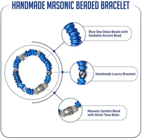 Blue Smoke ATL Handcrafted Masonic Mason Men Stretch Bracelet with 2 Masonic Beads, Blue Sea Beads and 2 Sodalite accent beads in Saudi Arabia
