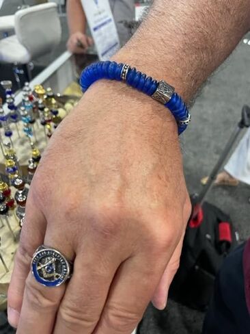 Blue Smoke ATL Handcrafted Masonic Mason Men Stretch Bracelet with 2 Masonic Beads, Blue Sea Beads and 2 Sodalite accent beads in Saudi Arabia