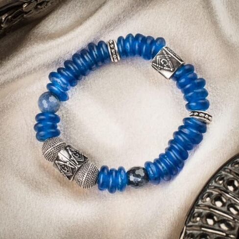 Blue Smoke ATL Handcrafted Masonic Mason Men Stretch Bracelet with 2 Masonic Beads, Blue Sea Beads and 2 Sodalite accent beads in Saudi Arabia