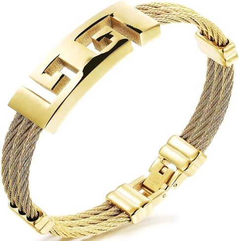 سوار من الستانلس ستيل المطلي بالذهب عيار 18 قيراط للرجال من اوموفت - هدية متينة ومقاومة للماء للمناسبات الخاصة - اكسسوار فاخر مقاوم للتاكل بأسعار معقولة، مقاس واحد يناسب الجميع، ستانلس ستيل، ذهبي, in Kuwait
