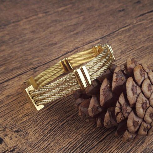 سوار من الستانلس ستيل المطلي بالذهب عيار 18 قيراط للرجال من اوموفت - هدية متينة ومقاومة للماء للمناسبات الخاصة - اكسسوار فاخر مقاوم للتاكل بأسعار معقولة، مقاس واحد يناسب الجميع، ستانلس ستيل، ذهبي, in Kuwait