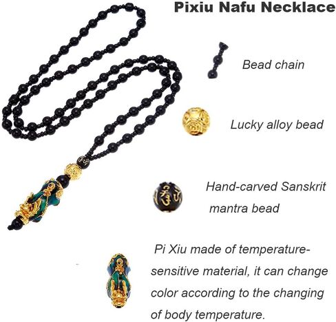 SOOWOOT Feng Shui Bracelet Necklace - Pi Xiu Black Obsidian Wealth Bracelet Good Luck Bracelet Pi Yao Attract Wealth Money Necklace Set For Women Men in Kuwait
