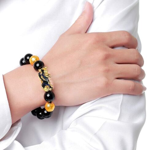 SOOWOOT Feng Shui Bracelet Necklace - Pi Xiu Black Obsidian Wealth Bracelet Good Luck Bracelet Pi Yao Attract Wealth Money Necklace Set For Women Men in Kuwait