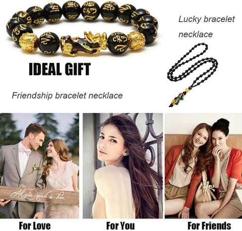 SOOWOOT Feng Shui Bracelet Necklace - Pi Xiu Black Obsidian Wealth Bracelet Good Luck Bracelet Pi Yao Attract Wealth Money Necklace Set For Women Men in Kuwait