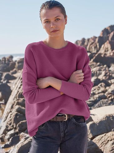 ANRABESS Women’s 2023 Fall Long Batwing Sleeve Drop Shoulder Crewneck Casual Ribbed Knit Sweaters Pullover with Split in Saudi Arabia