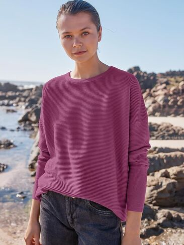 ANRABESS Women’s 2023 Fall Long Batwing Sleeve Drop Shoulder Crewneck Casual Ribbed Knit Sweaters Pullover with Split in Saudi Arabia