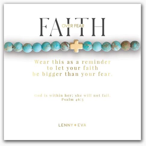 Lenny & Eva Faith Over Fear Cross Stretchable Bracelets for Women Inspirational Jewelry with Message on Card (Limited Edition) in Saudi Arabia