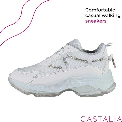 حذاء تنس نسائي أبيض من CASTALIA، أنيق، مريح، كاجوال، للمشي للسيدات، أحذية رياضية. نعل غير قابل للانزلاق. أحذية نسائية مثالية، أحذية رياضية بيضاء مع دعم مزدوج in Kuwait