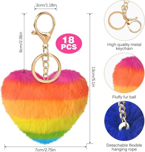 سلسلة مفاتيح بوم بوم ملونة على شكل قلب كبير من الفرو المنفوش للنساء in Kuwait