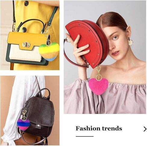 سلسلة مفاتيح بوم بوم ملونة على شكل قلب كبير من الفرو المنفوش للنساء in Kuwait