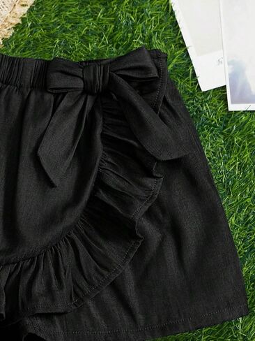 تنورة قصيرة قصيرة كاجوال للفتيات من Cozyease بحاشية مكشكشة مع فيونكة أمامية وخصر مرن in Saudi Arabia