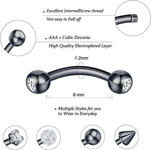 YACHY 18Pcs 16G Eyebrow Piercing Jewelry for Women Men, Eyebrow Rings Rook Earrings Rook Piercing Jewelry Belly Lip Ring Curved Barbells Eyebrow Piercing Cartilage Daith Helix Tragus Body Piercings in Kuwait