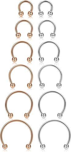 ORAZIO 12Pcs 14-16G Stainless Steel Nose Rings Septum Piercing Cartilage Horseshoe Earring Body Piercing 6MM-16MM in Kuwait