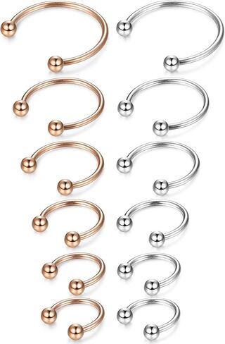 ORAZIO 12Pcs 14-16G Stainless Steel Nose Rings Septum Piercing Cartilage Horseshoe Earring Body Piercing 6MM-16MM in Kuwait