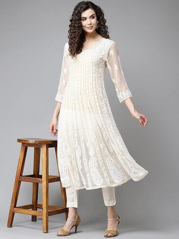 كورتا كورتا جورجيت اناركالي التقليدية الهندية المطرزة يدويًا من Ada للنساء A411207 in Kuwait
