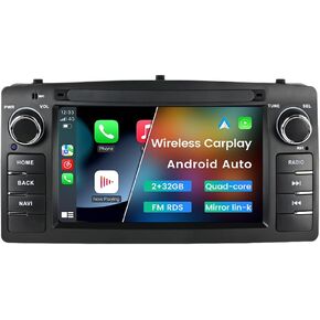 Android 12 Double Din Car Stereo for Toyota Corolla E120 2000 2001 2002 2003 2004 2005 2006, 6.2 Inch Touch Car GPS Radio Wireless Car-Play Android Auto Support WiFi BT FM RDS, 2GB RAM 32GB ROM