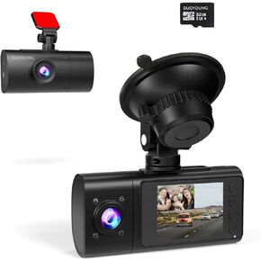 DUOYOUNG Dash Cam أمامية وخلفية، 1080P Full HD Dual Dash Camera للسيارات، بطاقة SD 32 جيجابايت مجانية، شاشة IPS 2.0 بوصة، رؤية ليلية، زاوية واسعة 170 درجة، WDR، وضع انتظار السيارات 24 ساعة G-Sensor in Kuwait