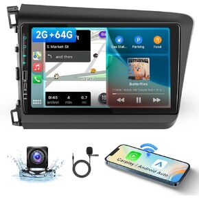 for Honda Civic 2012-2015 Android Car Stereo with Wireless Carplay Android Auto, 9 Inch Touch Screen Bluetooth Car Radio Support GPS Navigation WiFi HiFi Audio FM SWC USB + HD Backup Camera in Saudi Arabia