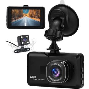 Lychee Dual Dashcam سجل القيادة الأمامي والخلفي 1080P مع 3 بوصة LCD 120 درجة تسجيل حلقة للرؤية الليلية G-Sensor in Kuwait