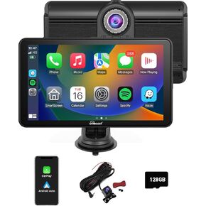 ستيريو سيارة محمول، OTTOCAST Wireless Apple CarPlay وAndroid Auto Dual Bluetooth Car Radio، شاشة CarPlay عالية الدقة 7 بوصة قابلة للمس، نظام ملاحي GPS مع كاميرا داش عالية الدقة أمامية وخلفية 128 جيجا TF بطاقة لجميع السيارات in Saudi Arabia