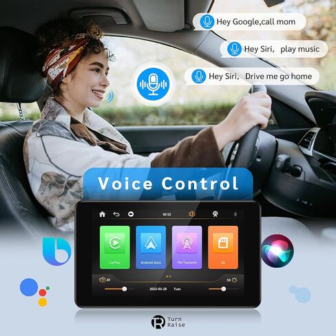 TURN RAISE Portable Apple CarPlay,7" Touch Screen Double Din Stereo Wireless Carplay Car Stereo and Android Auto with Siri/Bluetooth/Maps Navigation/Voice Control/Backup Camera/AUX/FM for All Vehicles in Kuwait