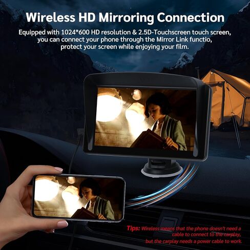 TURN RAISE Portable Apple CarPlay,7" Touch Screen Double Din Stereo Wireless Carplay Car Stereo and Android Auto with Siri/Bluetooth/Maps Navigation/Voice Control/Backup Camera/AUX/FM for All Vehicles in Kuwait