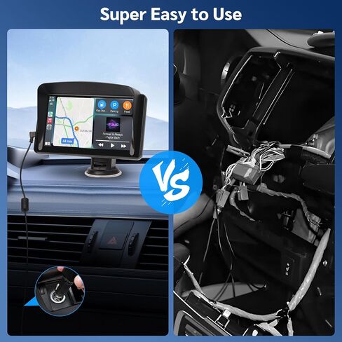 TURN RAISE Portable Apple CarPlay,7" Touch Screen Double Din Stereo Wireless Carplay Car Stereo and Android Auto with Siri/Bluetooth/Maps Navigation/Voice Control/Backup Camera/AUX/FM for All Vehicles in Kuwait