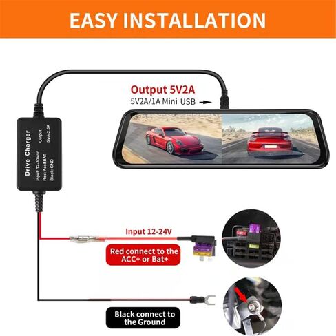 مجموعة أسلاك صلبة لكاميرا داش العالمية، سلك USB صغير ميكرو USB من النوع c 12 فولت - 24 فولت إلى 5 فولت للكشف عن الرادار، هدية 4 كابل صنبور فيوز، قلم اختبار وأداة تركيب شاحن كاميرا السيارة وسلك الطاقة in Kuwait
