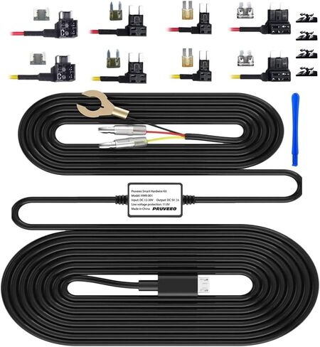 مجموعة أسلاك صلبة Pruveeo Smart Acc لكاميرا Dash تتيح مراقبة وضع ركن السيارة، وتحول 12V-24V إلى 5V/3A حماية الجهد المنخفض، هدية 8 كابل صنبور فيوز وأداة تركيب، تنطبق على D90-4CH in Kuwait