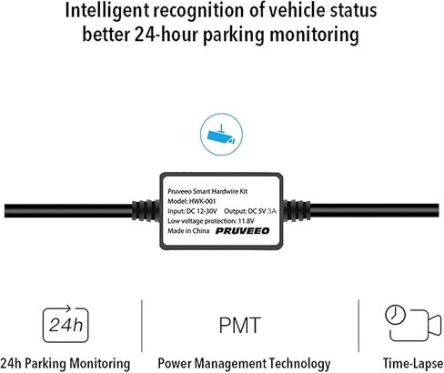 مجموعة أسلاك صلبة Pruveeo Smart Acc لكاميرا Dash تتيح مراقبة وضع ركن السيارة، وتحول 12V-24V إلى 5V/3A حماية الجهد المنخفض، هدية 8 كابل صنبور فيوز وأداة تركيب، تنطبق على D90-4CH in Kuwait