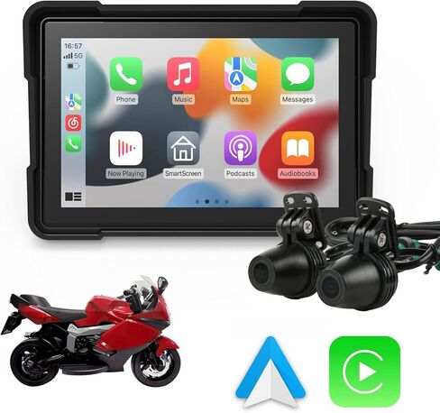 شاشة Carplay محمولة للدراجات النارية، CarPlay لاسلكي ونظام تحديد المواقع Android Auto للدراجات النارية، شاشة لمس IPS مقاس 5 بوصات، مقاومة للماء IPX7، بلوتوث مزدوج، دعم Siri وGoogle Assistant in Kuwait