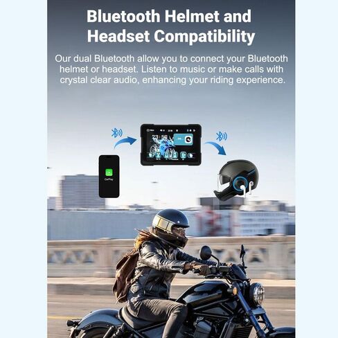 شاشة Carplay محمولة للدراجات النارية، CarPlay لاسلكي ونظام تحديد المواقع Android Auto للدراجات النارية، شاشة لمس IPS مقاس 5 بوصات، مقاومة للماء IPX7، بلوتوث مزدوج، دعم Siri وGoogle Assistant in Kuwait
