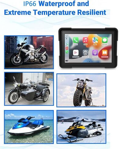 شاشة Carplay محمولة للدراجات النارية، CarPlay لاسلكي ونظام تحديد المواقع Android Auto للدراجات النارية، شاشة لمس IPS مقاس 5 بوصات، مقاومة للماء IPX7، بلوتوث مزدوج، دعم Siri وGoogle Assistant in Kuwait
