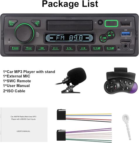 ستيريو سيارة من ال اكس كيه ال اس زد مع بلوتوث واحد دين مع تحكم عن طريق التطبيق، مشغل MP3 يدعم المكالمات بدون استخدام اليدين/USB/FM/AM/TF/AUX-in/EQ، مستقبل راديو السيارة مع حامل جوال وميكروفون خارجي in Kuwait