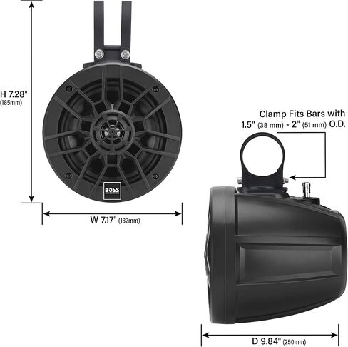 BOSS Audio Systems MPWT60 Marine ATV UTV Roll Cage Waketower Speaker Pods - 600 Watts of Power Per Pair, 6.5 Inch, Full Range, 2 Way, IPX6 Weatherproof, Sold in Pairs in Saudi Arabia