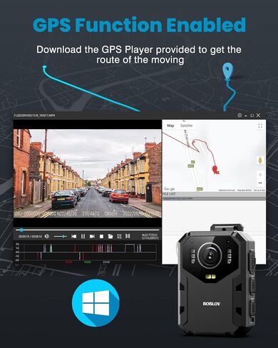 بوبلوف كاميرا B4K1 128GB 4K مثبتة على الجسم مع نظام تحديد المواقع، بطارية 3100mAh لمدة 10-12 ساعة، منبه احمر وازرق، مع حامل شفط للسيارة وشاحن سيارة in Saudi Arabia