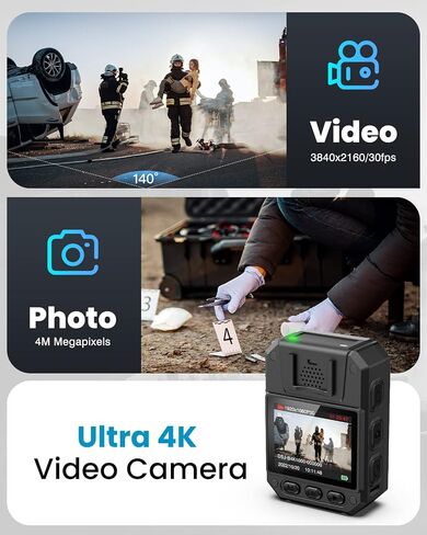 بوبلوف كاميرا B4K1 128GB 4K مثبتة على الجسم مع نظام تحديد المواقع، بطارية 3100mAh لمدة 10-12 ساعة، منبه احمر وازرق، مع حامل شفط للسيارة وشاحن سيارة in Saudi Arabia