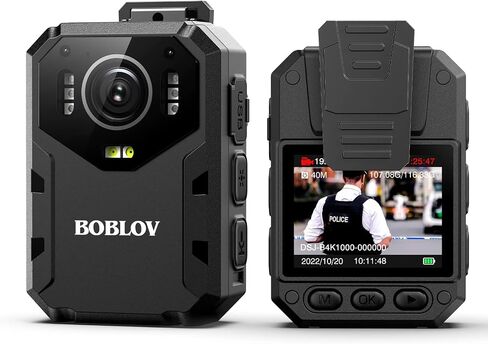 بوبلوف كاميرا B4K1 128GB 4K مثبتة على الجسم مع نظام تحديد المواقع، بطارية 3100mAh لمدة 10-12 ساعة، منبه احمر وازرق، مع حامل شفط للسيارة وشاحن سيارة in Saudi Arabia