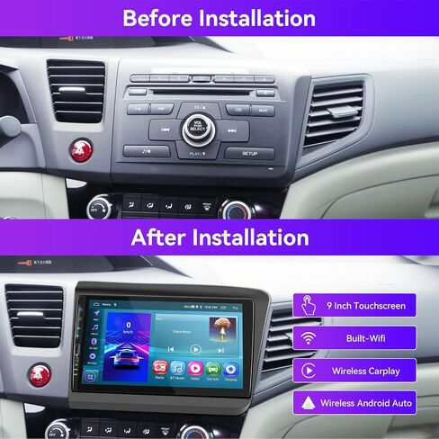 for Honda Civic 2012-2015 Android Car Stereo with Wireless Carplay Android Auto, 9 Inch Touch Screen Bluetooth Car Radio Support GPS Navigation WiFi HiFi Audio FM SWC USB + HD Backup Camera in Saudi Arabia