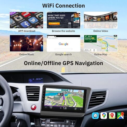 for Honda Civic 2012-2015 Android Car Stereo with Wireless Carplay Android Auto, 9 Inch Touch Screen Bluetooth Car Radio Support GPS Navigation WiFi HiFi Audio FM SWC USB + HD Backup Camera in Saudi Arabia
